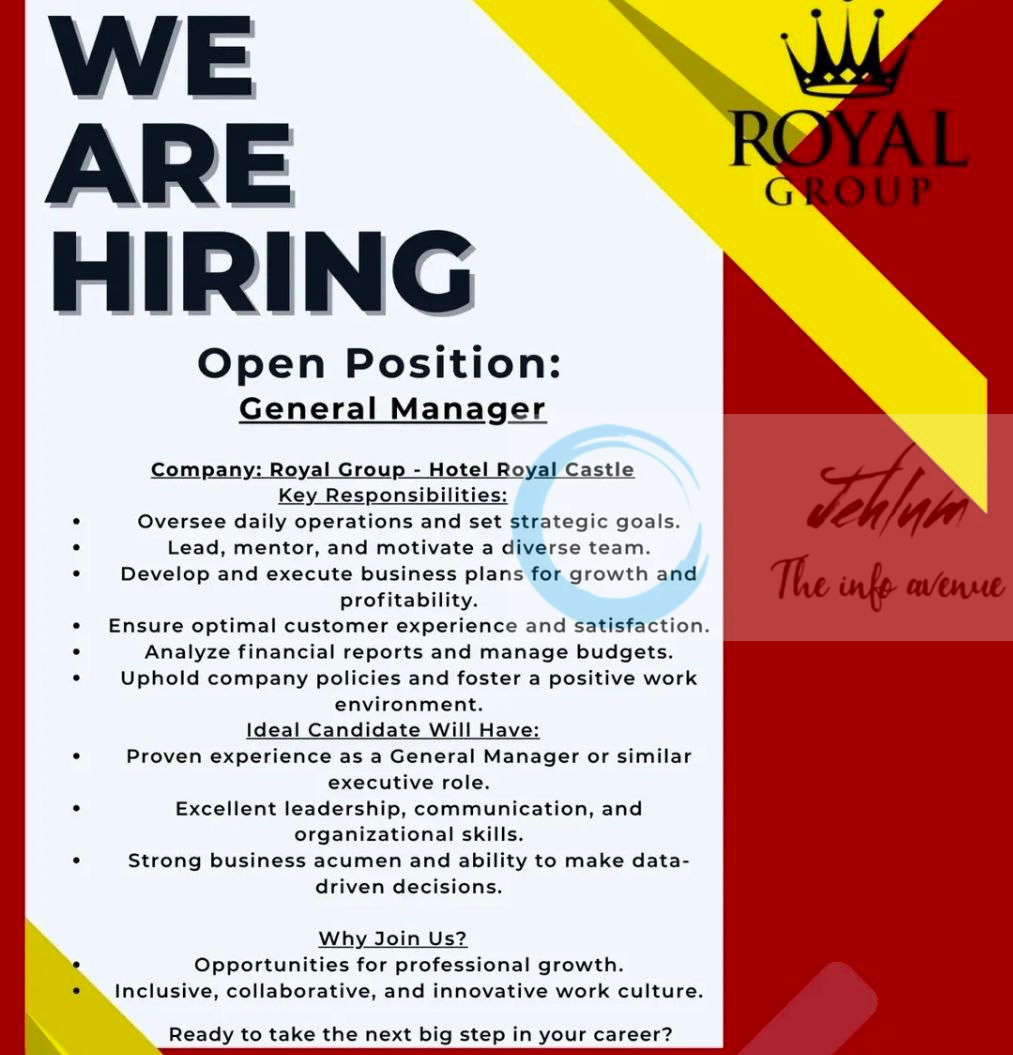 HOTEL ROYAL CASTLE GULMARG GENERAL MANAGER JOB OPPORTUNITIES 2025