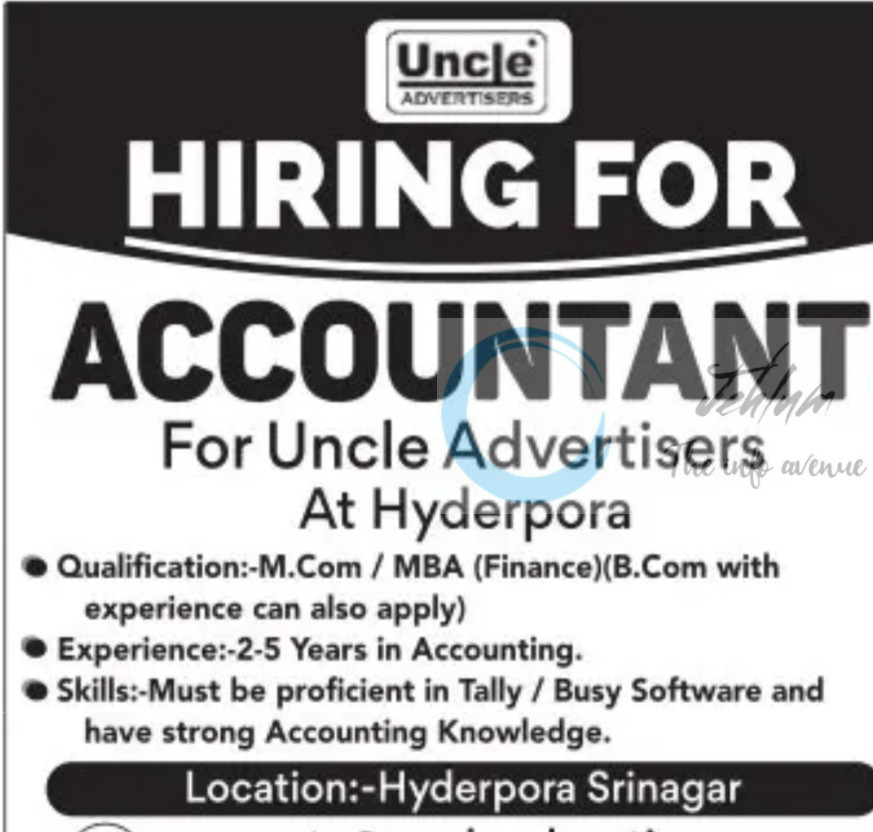 UNCLE ADVERTISERS SRINAGAR ACCOUNTANT JOB OPPORTUNITIES 2025