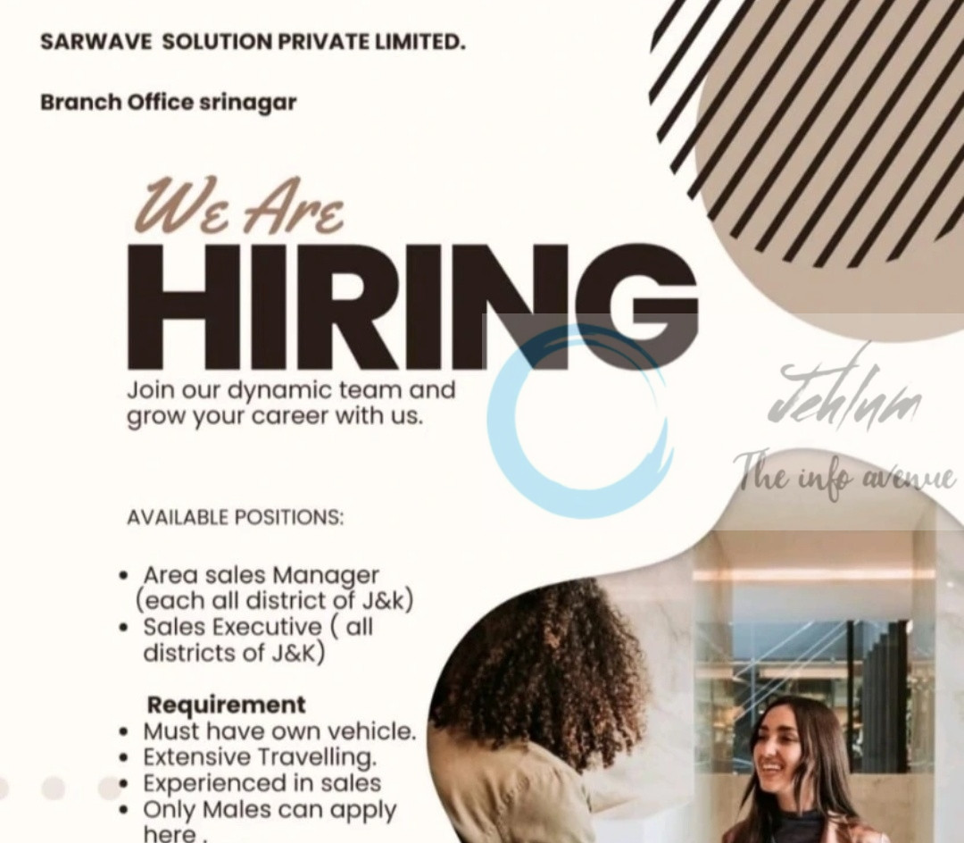 SARWAVE SOLUTION PVT LTD Srinagar Area Sales Manager/Executive Attractive Openings 2025