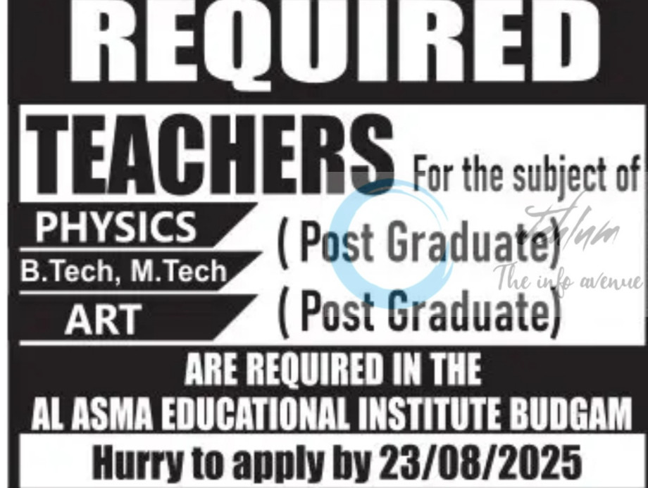 AL ASMA EDUCATIONAL INSTITUTE BUDGAM TEACHER JOB OPPORTUNITIES 2025