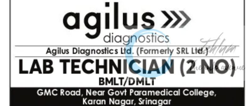 AGILUS DIAGNOSTICS LTD SRINAGAR JOB OPPORTUNITIES 2025