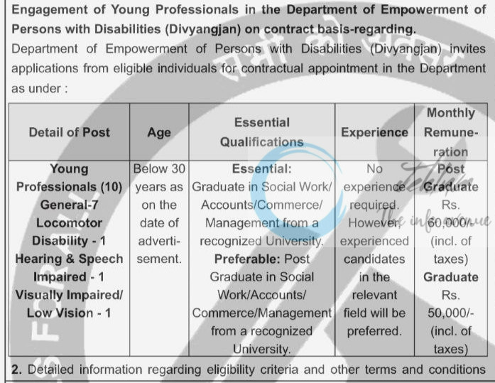 DEPARTMENT OF EMPOWERMENT OF PERSONS WITH DISABILITIES DIVYANGJAN YOUNG PROFESSIONALS JOB OPPORTUNITIES NOTICE A-42018/28/2022