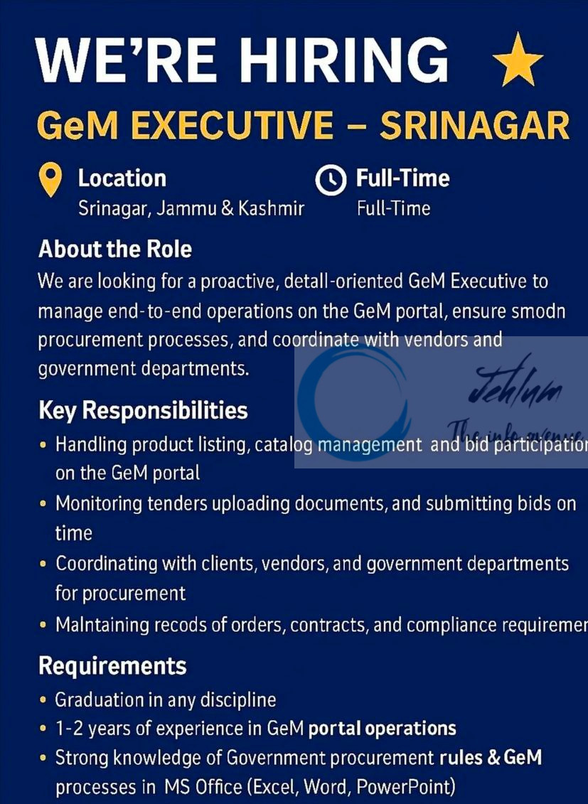 MILE STONE SRINAGAR GEM EXICUTIVE URGENT HIRING 2025