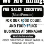 WAAH KASHMIR SRINAGAR FNB SALES EXECUTIVE AMAZING JOB OPPORTUNITIES 2025