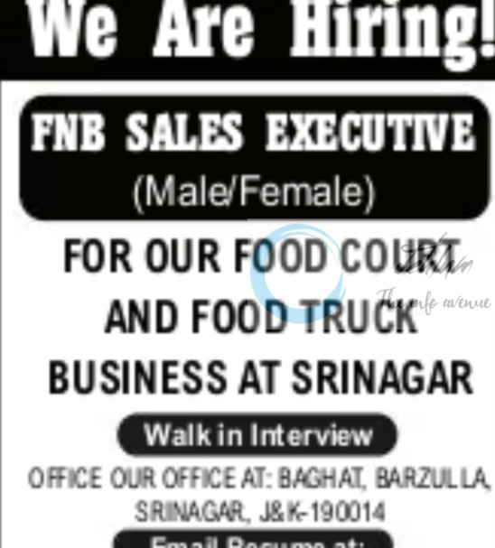 WAAH KASHMIR SRINAGAR FNB SALES EXECUTIVE AMAZING JOB OPPORTUNITIES 2025