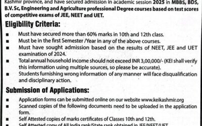 Kashmir Education Initiative KEI Srinagar Undergraduate Professional Scholarship Notice 2025