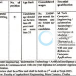 SKUAST JAMMU DIVISION OF BASIC ENGINEERING AND SCIENCE AP JOB OPPORTUNITIES AUJ/BES/FoAE/25-26/F01