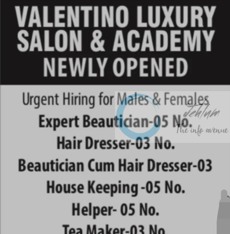 Valentino Luxury Salon Academy Srinagar Hiring Expert Beautician/Hair Dresser 2025