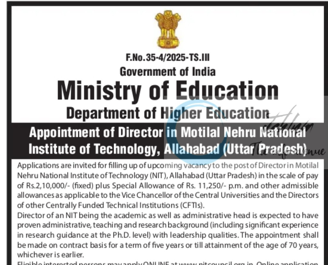 MOTILAL NEHRU NATIONAL INSTITUTE OF TECHNOLOGY UTTAR PRADESH DIRECTOR JOB OPPORTUNITIES NOTICE 35/4/2025/TS-III/2025