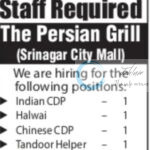 THE PERSIAN GRILL SRINAGAR STAFF JOB OPPORTUNITIES 2025