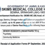 SKIMS MEDICAL COLLEGE SRINAGAR SENIOR RESIDENTS PSYCHIATRY COMMUNITY MEDICINE ADVERTISEMENT No SKIMSMC 08 Acad of 2025 URGENT HIRING 2025