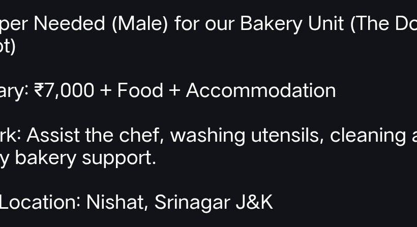 THE DOUGH KNOT SRINAGAR HELPER JOB OPPORTUNITIES 2025