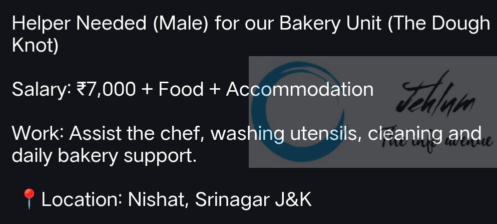 THE DOUGH KNOT SRINAGAR HELPER JOB OPPORTUNITIES 2025