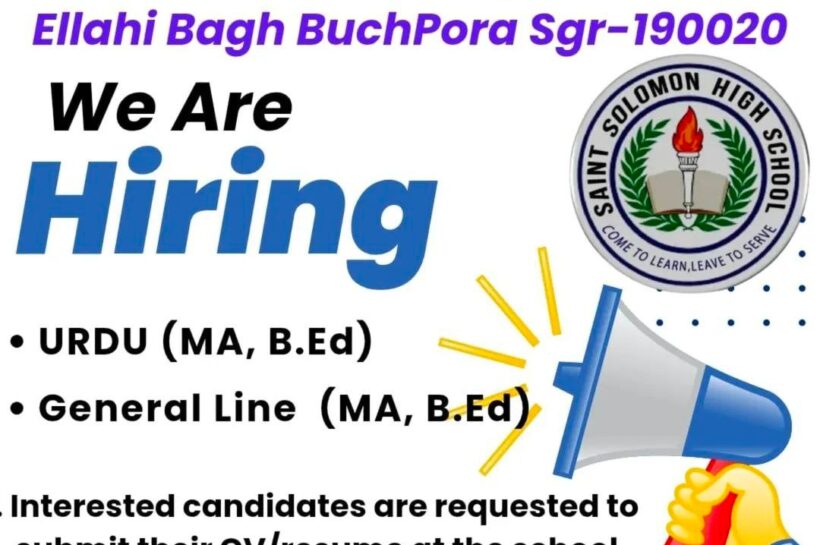SAINT SOLOMON HIGH SCHOOL SSHS SRINAGAR HIRING TEACHER JOB OPPORTUNITIES 2025