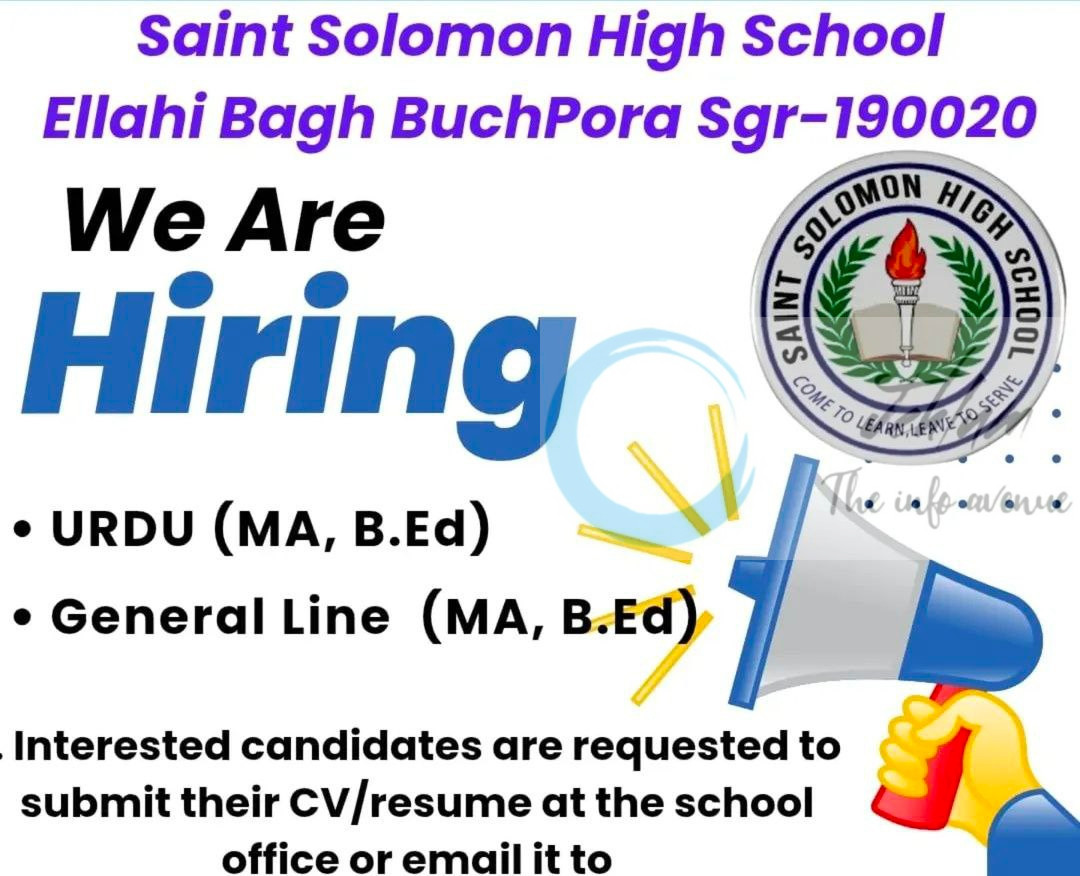 SAINT SOLOMON HIGH SCHOOL SSHS SRINAGAR HIRING TEACHER JOB OPPORTUNITIES 2025