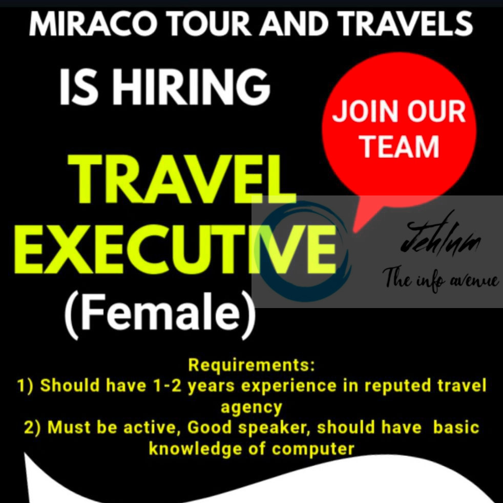 MIRACO TOUR AND TRAVELS MTT SRINAGAR HIRING TRAVEL EXECUTIVE JOB OPPORTUNITIES 2025