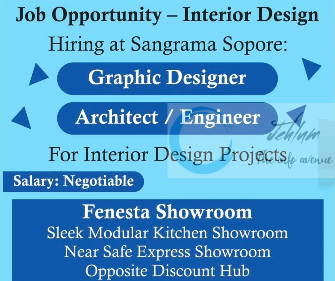 FENESTA SLEEK MODULAR KITCHEN SHOWROOM SOPORE HIRING GRAPHIC DESIGNER ARCHITECT ENGINEER INTERIOR DESIGN JOB OPPORTUNITIES 2025