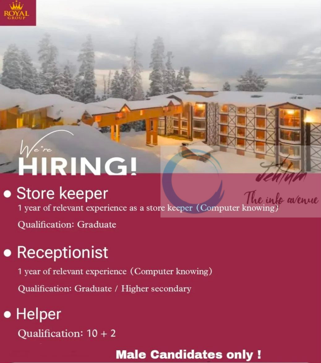 Royal Concept Mall Srinagar Hiring Urgent Openings for Store Keeper Receptionist Helper 2025