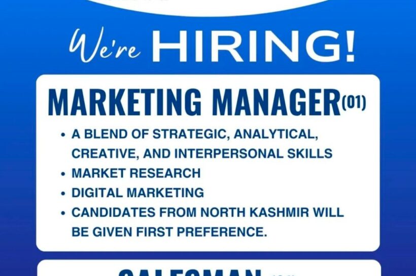 THE WEAR HOUSE BARAMULLA MARKETING MANAGER SALESMAN JOB VACANCY URGENT HIRING 2025
