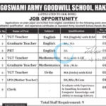 GOSWAMI ARMY GOODWILL SCHOOL GAGS HANZIK TEACHING FACULTY RECRUITMENT 2025 URGENT HIRING 