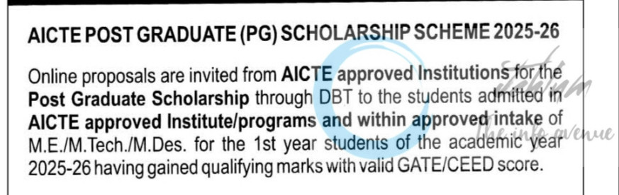 ALL INDIA COUNCIL FOR TECHNICAL EDUCATION AICTE NEW DELHI PG POST GRADUATE SCHOLARSHIP SCHEME 2025-26 AMAZING OPPORTUNITY