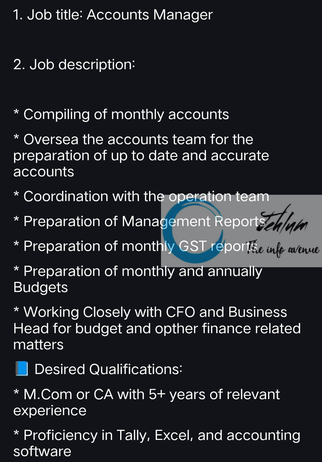 Qul Fruits Kashmir Accounts Manager Job Openings 2025