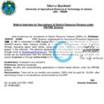 Sher-e-Kashmir University SKUAST Jammu Kishtwar District Resource Person PM-FME Scheme Recruitment Notification 2025