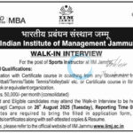 Indian Institute of Management IIM Jammu Sports Instructor Walkin Interview Notification August 2025