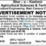 SKUAST Jammu FoAE Assistant Professor Computer Engineering Contractual Opportunity Advt No AUJ/BES/FoAE/25-26/F-01/56-59