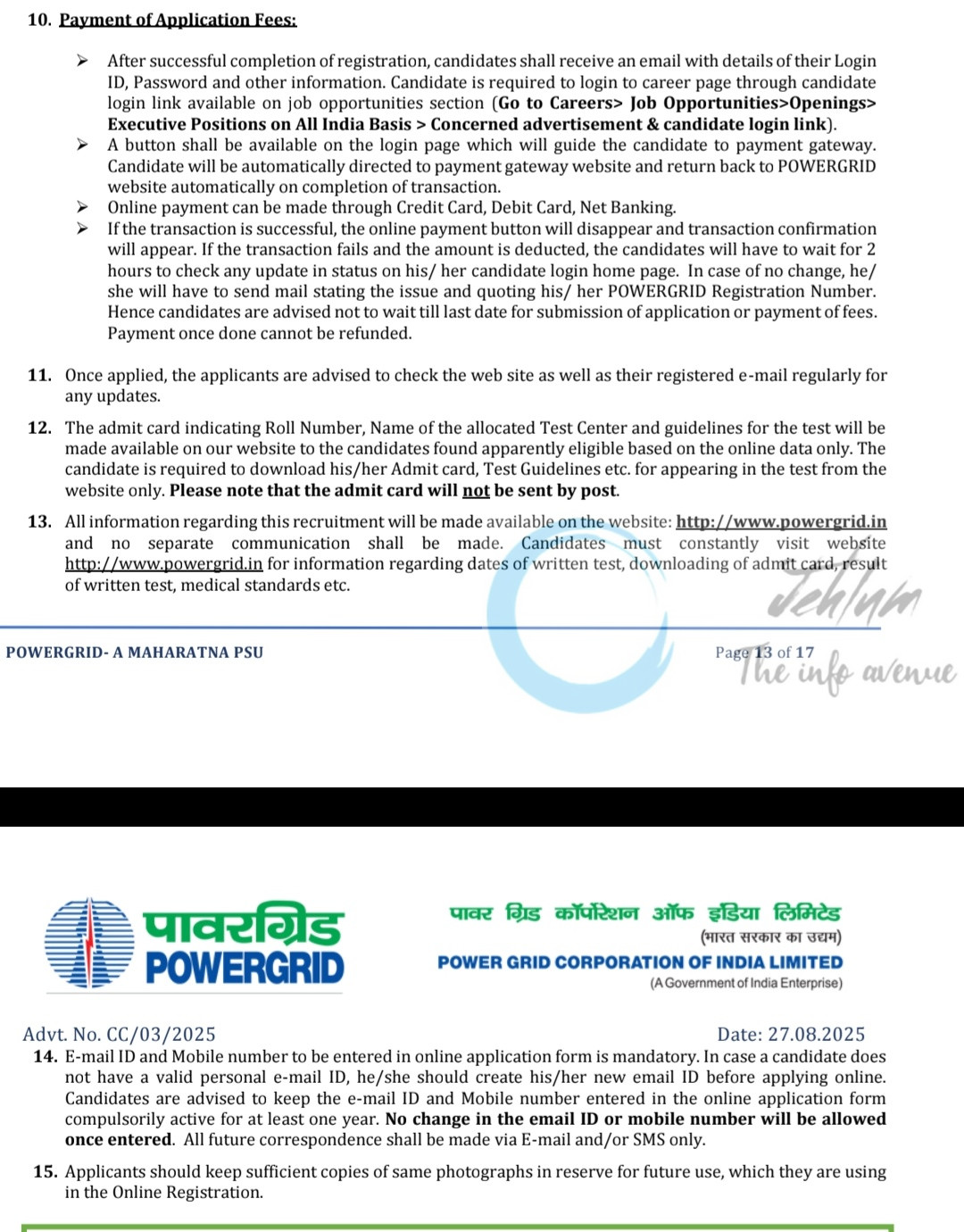 PGCIL Field Engineer Supervisor Recruitment Exciting 1543 Vacancies Advt No CC/03/2025