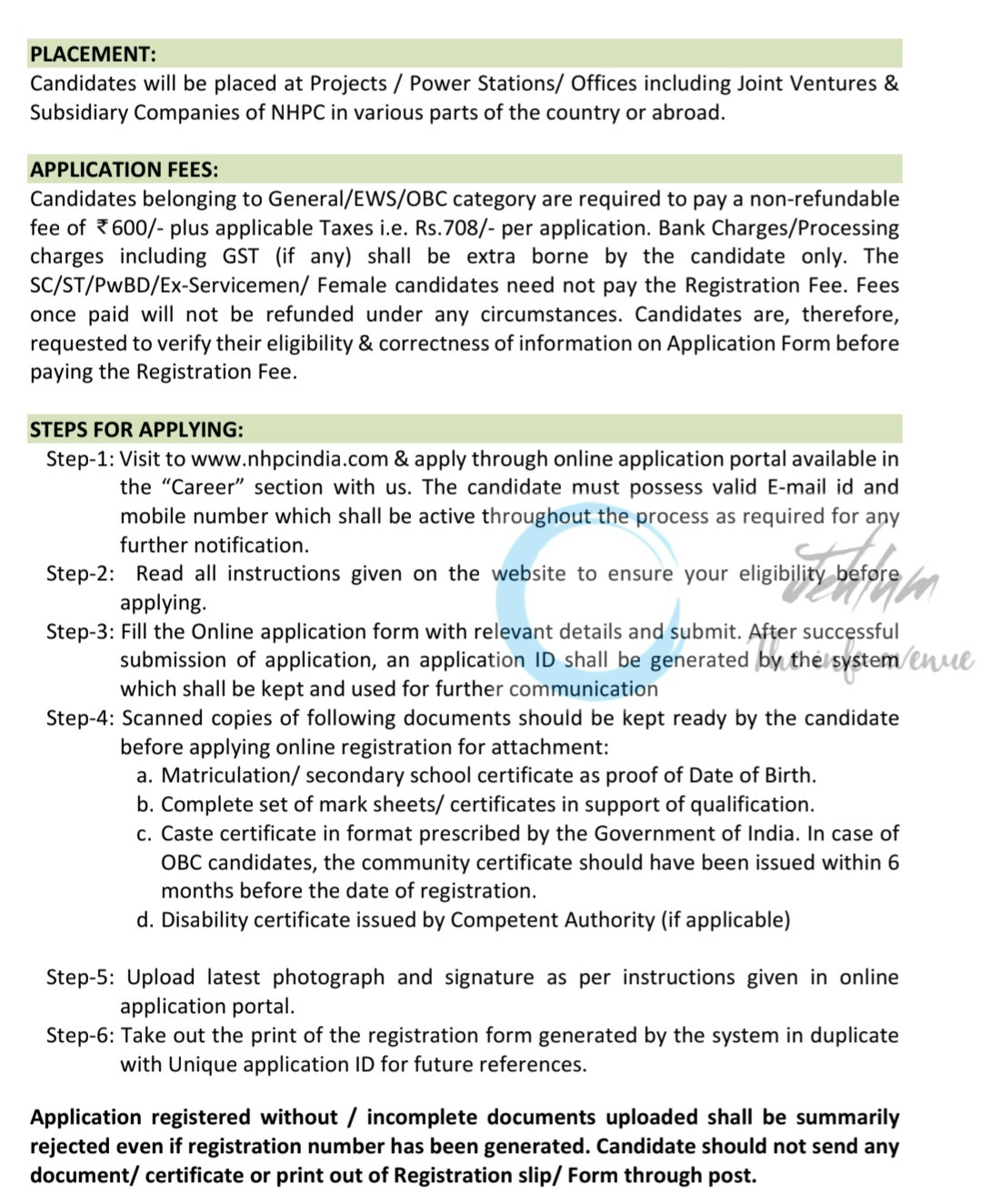 NHPC Limited Non-Executive Posts Recruitment Opportunities Advt No NH/Rectt/04/2025