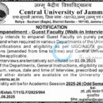 Central University of Jammu CUJ Guest Faculty Empanelment Walk-in Interview Notification Advt No CUJ/Estab/T/11/G/F/2025/994
