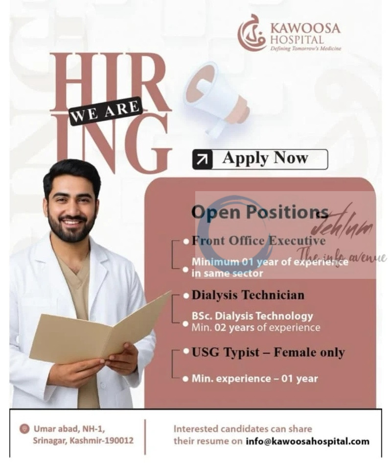 Kawoosa Hospital Srinagar Multiple Medical Jobs Opportunities Notification 2025