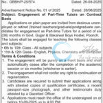 Govt Gujjar Bakerwal Boys Hostel Poonch Part-Time Tutor Jobs Notice 2025