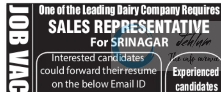 FOOLY IMPEX SRINAGAR SALES REPRESENTATIVE JOB OPPORTUNITIES NOTICE 2025