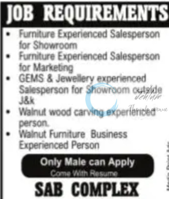 SAB COMPLEX SRINAGAR URGENT HIRING 2025