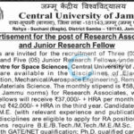 CENTRAL UNIVERSITY OF JAMMU CUJ SATISH DHAWAN CENTRE FOR SPACE SCIENCES JAMMU RA/JRF URGENT NOTICE CUJ/SDCSS/2025/185/186