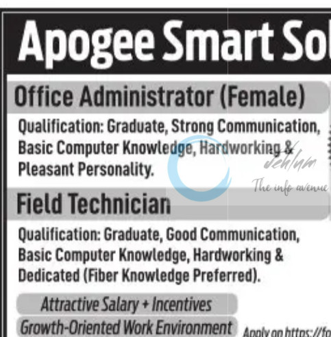 APOGEE SMART SOLUTIONS ASS JAWAHAR NAGAR OFFICE ADMINISTRATOR/FIELD TECHNICIAN JOB OPPORTUNITIES 2025