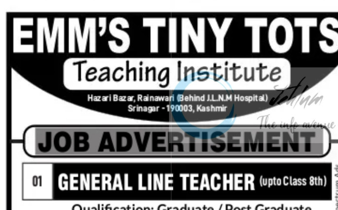 EMMS TINY TOTS SRINAGAR TEACHING POST OPPORTUNITY WALK IN EMS/Advt/08/2025
