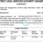 District Legal Services Authority DLSA Udhampur PLV job opportunities notice 1355/DLSA/udh