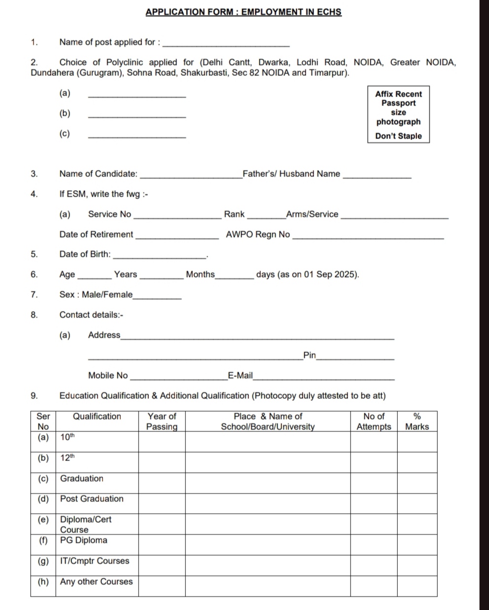 EX SERVICEMAN CONTRIBUTORY HEALTH SCHEME STATION ECHS DELHI MEDICAL/PARAMEDICAL/NON MEDICAL STAFF JOB OPPORTUNITIES NOTICE 2025