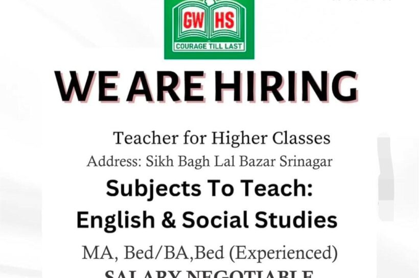 GREEN WOODS HIGH SCHOOL GWH SRINAGAR TEACHER JOB OPPORTUNITIES NOTICE 2025