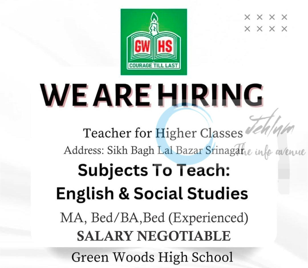 GREEN WOODS HIGH SCHOOL GWH SRINAGAR TEACHER JOB OPPORTUNITIES NOTICE 2025