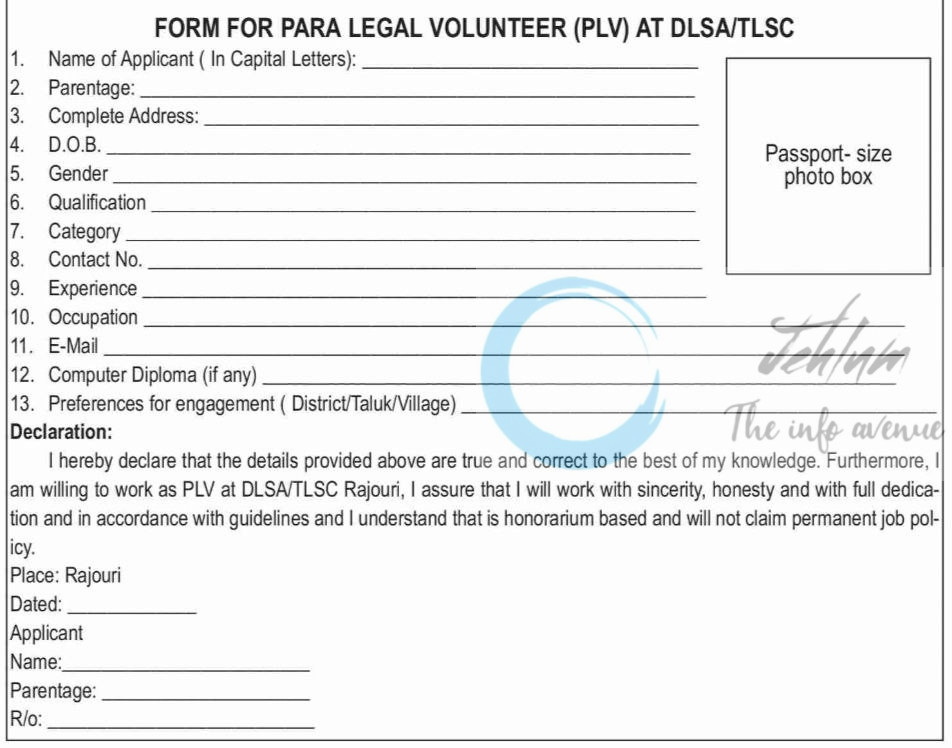 DISTRICT LEGAL SERVICES AUTHORITY RAJOURI DLSA PLVs JOB OPPORTUNITIES NOTICE DLSAR/1411