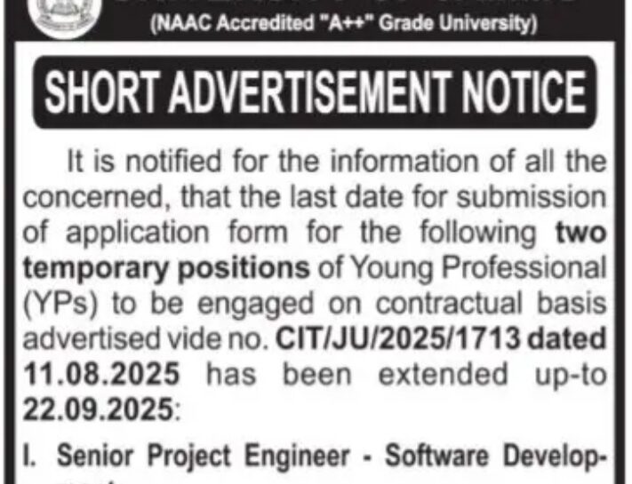 JAMMU UNIVERSITY JU CENTRE FOR IT ENABLED SERVICES AND MANAGEMENT CIT YPS JOB OPPORTUNITIES NOTICE CIT/JU/2025/1713