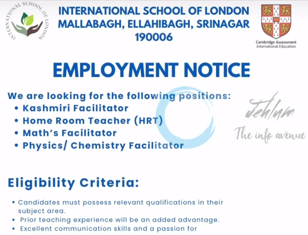 International School of London ISOL Srinagar Employment Opportunities Notice 2025