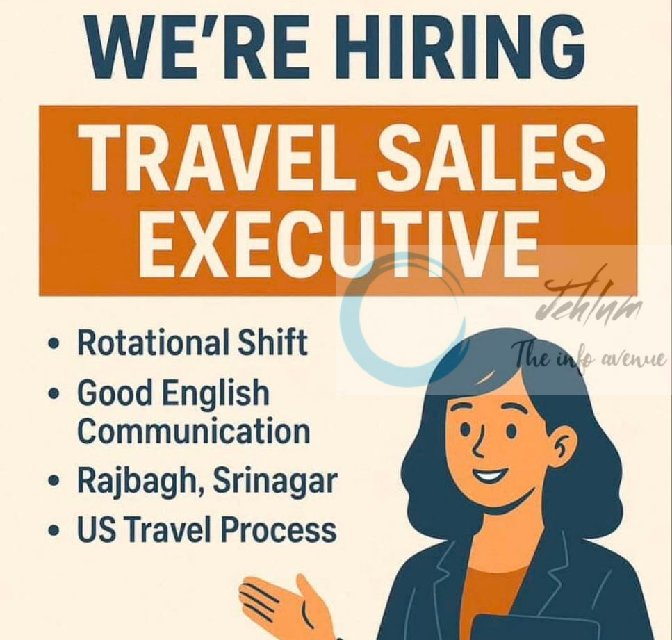 BOOK FLY DRIVE STAY SRINAGAR TRAVEL SALES EXECUTIVE JOB OPPORTUNITIES NOTICE 2025