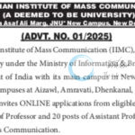 INDIAN INSTITUTE OF MASS COMMUNICATION IIMC PROFESSOR/AP JOB OPPORTUNITIES NOTICE 01/2025