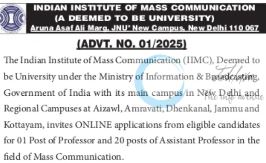 INDIAN INSTITUTE OF MASS COMMUNICATION IIMC PROFESSOR/AP JOB OPPORTUNITIES NOTICE 01/2025