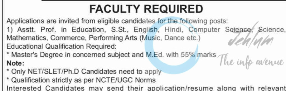 CHENAB COLLEGE OF EDUCATION CCE JAMMU FACULTY JOB OPPORTUNITIES 2025